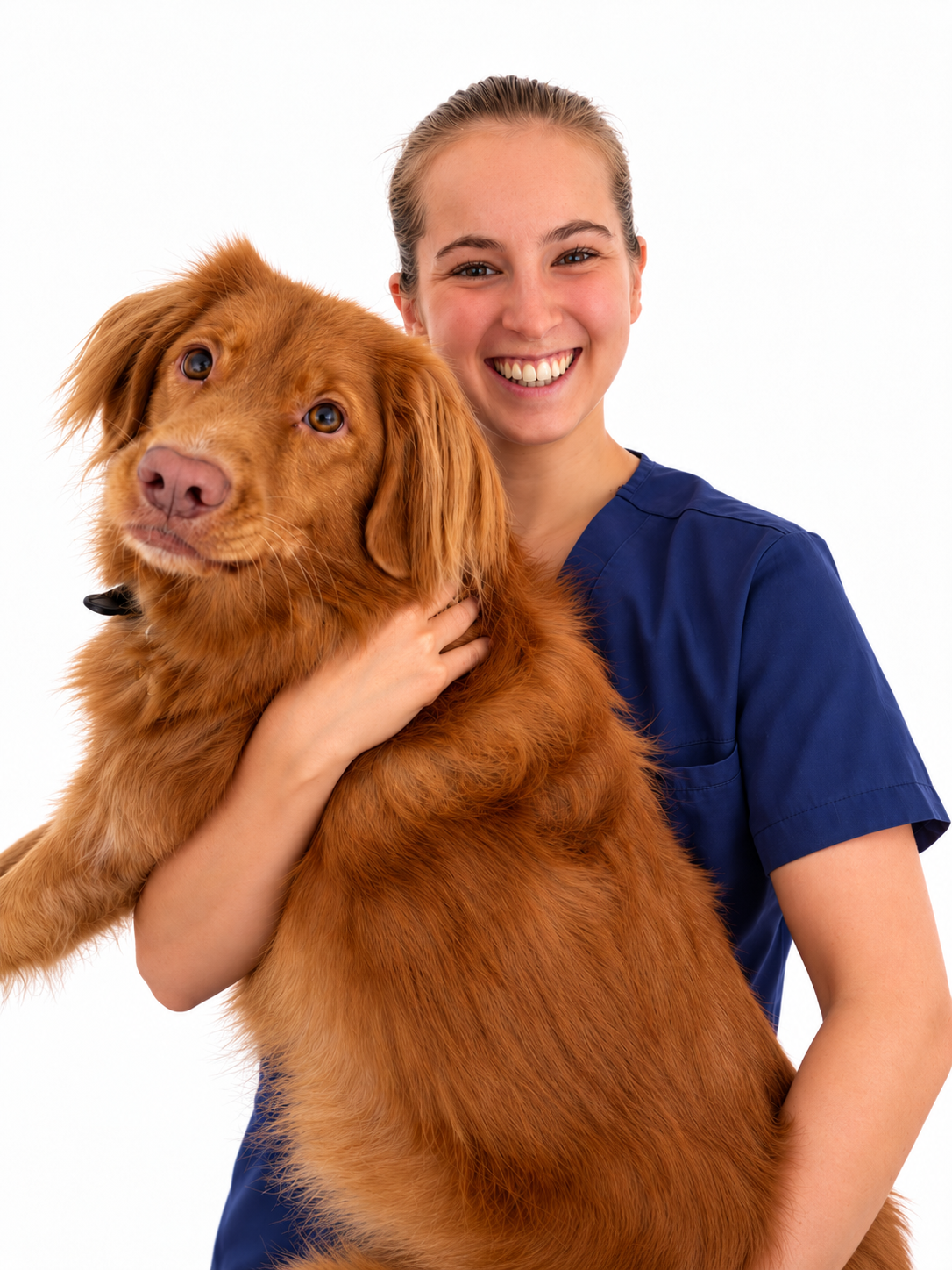 Dr Molly Buckmaster, veterinary surgeon, holding her dog Maple
